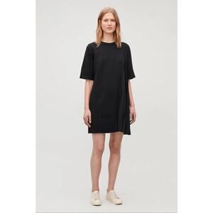Cos Pleated Paneled Knit Mini Dress Small Black Mixed Media Minimalist Lagenlook